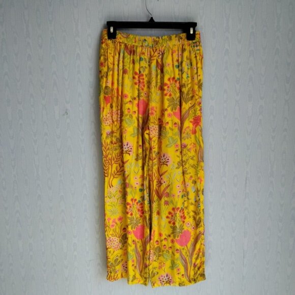 Womens Medium Floral Art to Wear Wide Leg Crop Gaucho Pants Boho Lagenlook - Picture 4 of 8